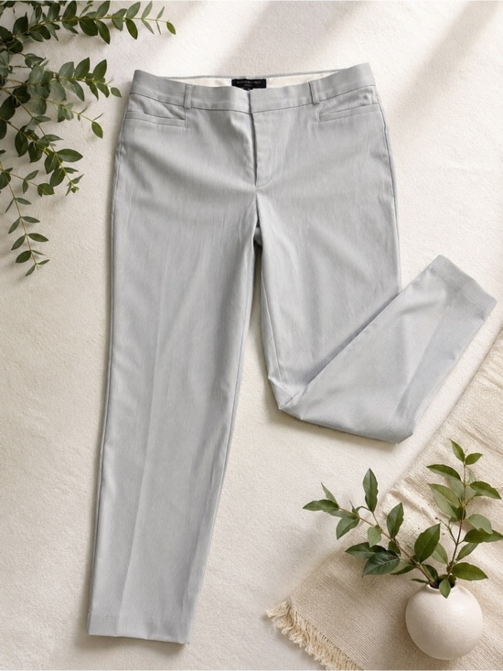 Banana Republic Sloan Fit Gray Pinstripe Pants | Tailored Workwear | Slim Ankle